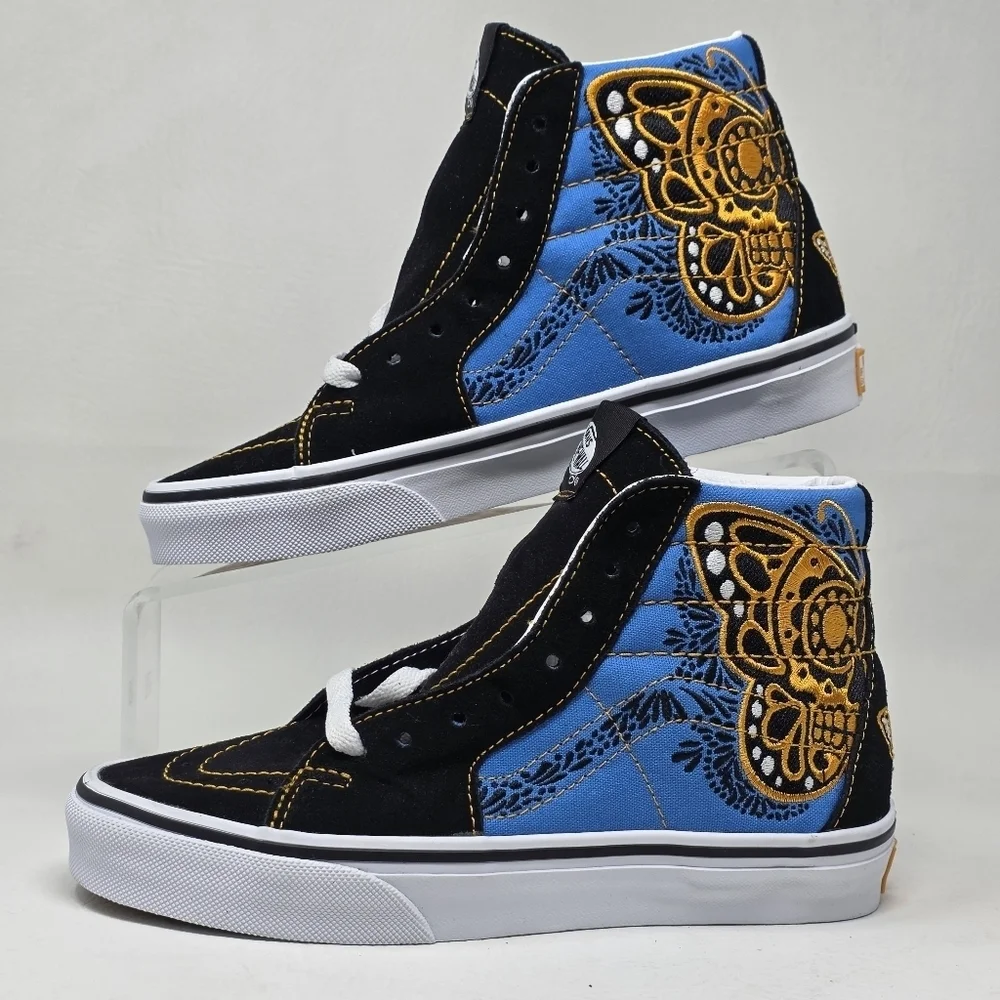 VANS SK8-HI Dia De Muertos Sneaker Men's Black Butterfly Golf Skull Size 3.5 New
